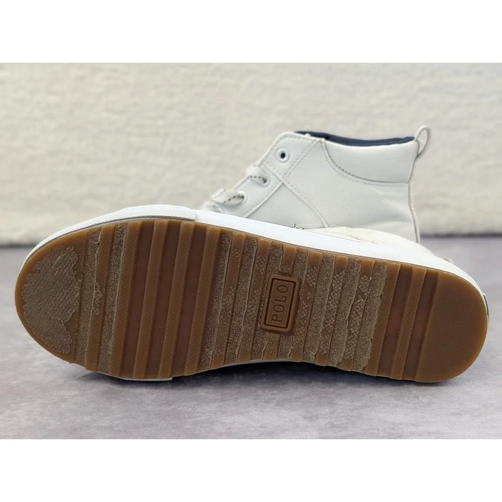 Polo Ralph Lauren Jaxson White High Top Sneakers Kids Size 5 RF104329 Blue‎ Logo